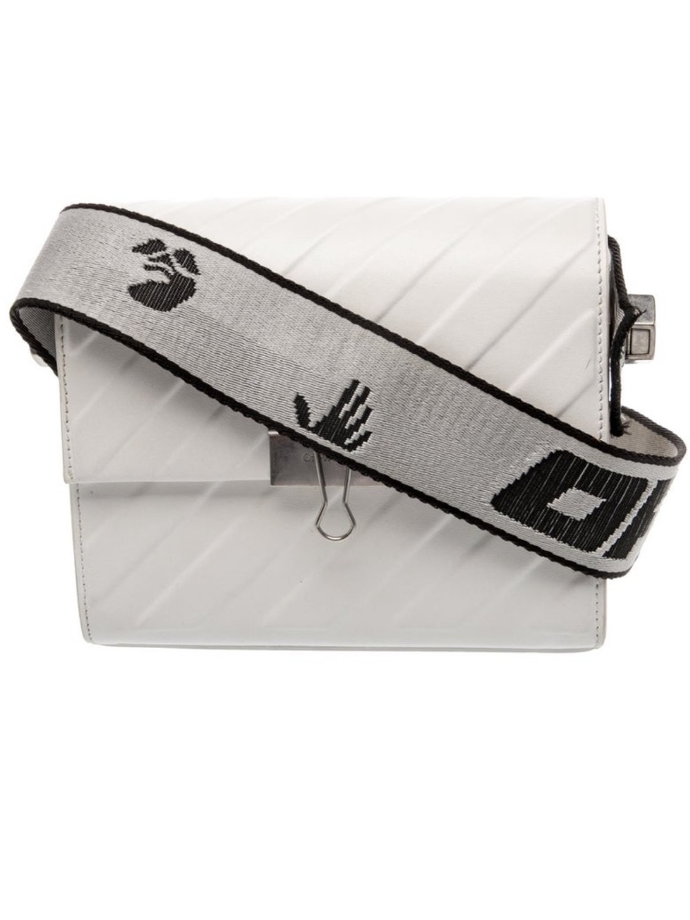 OFF- WHITE- Authentic 🍀 Leather Crossbody Bag with Wide Logo Strap